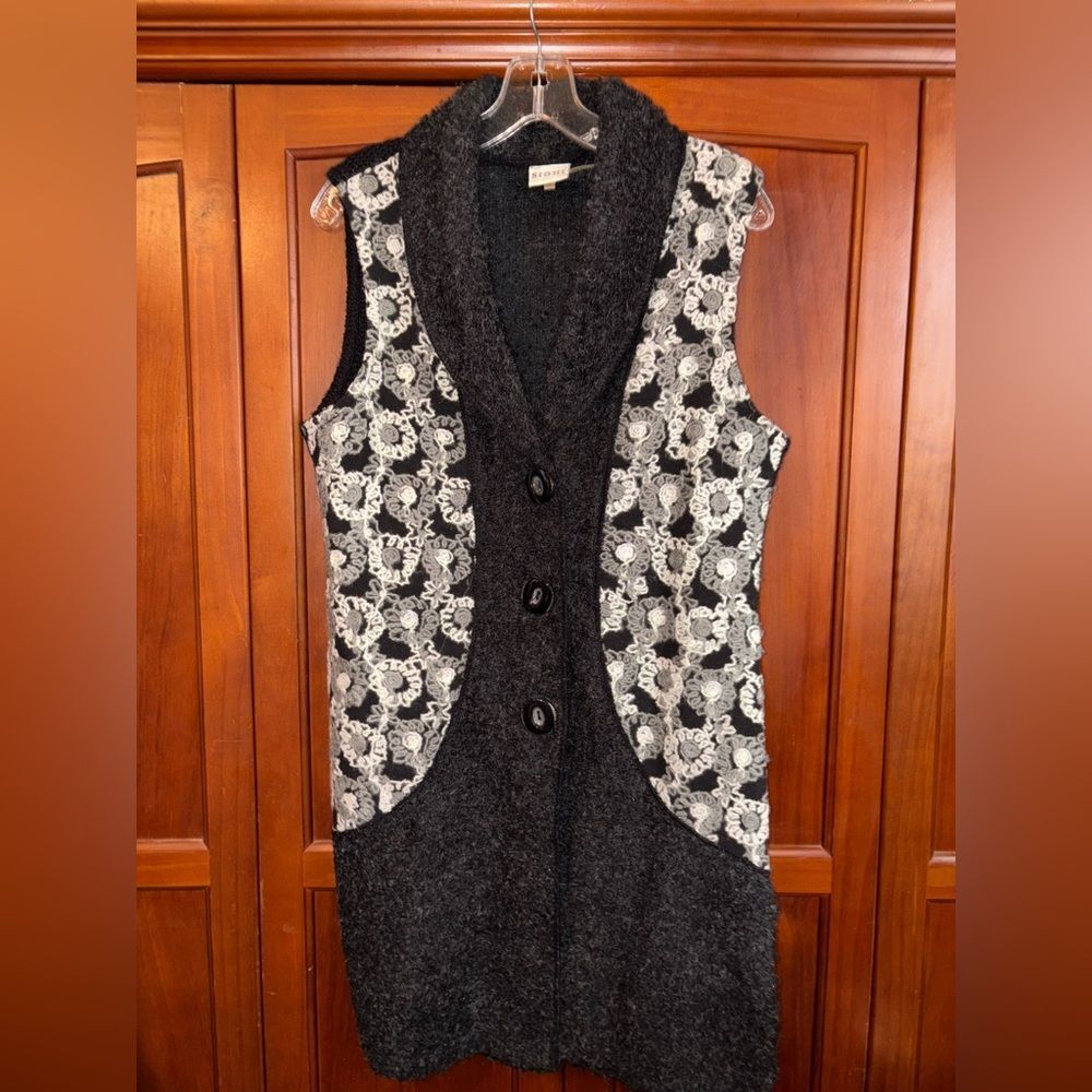 Sioni Black and Gray Women's Cardigan Vest #1640